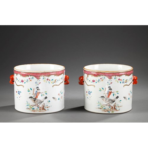 Pair of coolers Chinese Export  "Famille rose " porcelain - Qianlong period